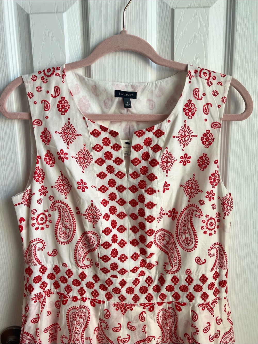 Talbots White and Red Paisley Embroidered Fit and Flare Dress - Picture 2 of 8